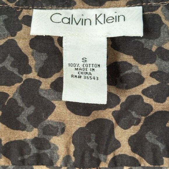 Calvin Klein Lightweight Animal Print Pleated Blouse Button Up Roll Tab Sleeve S - Picture 6 of 8